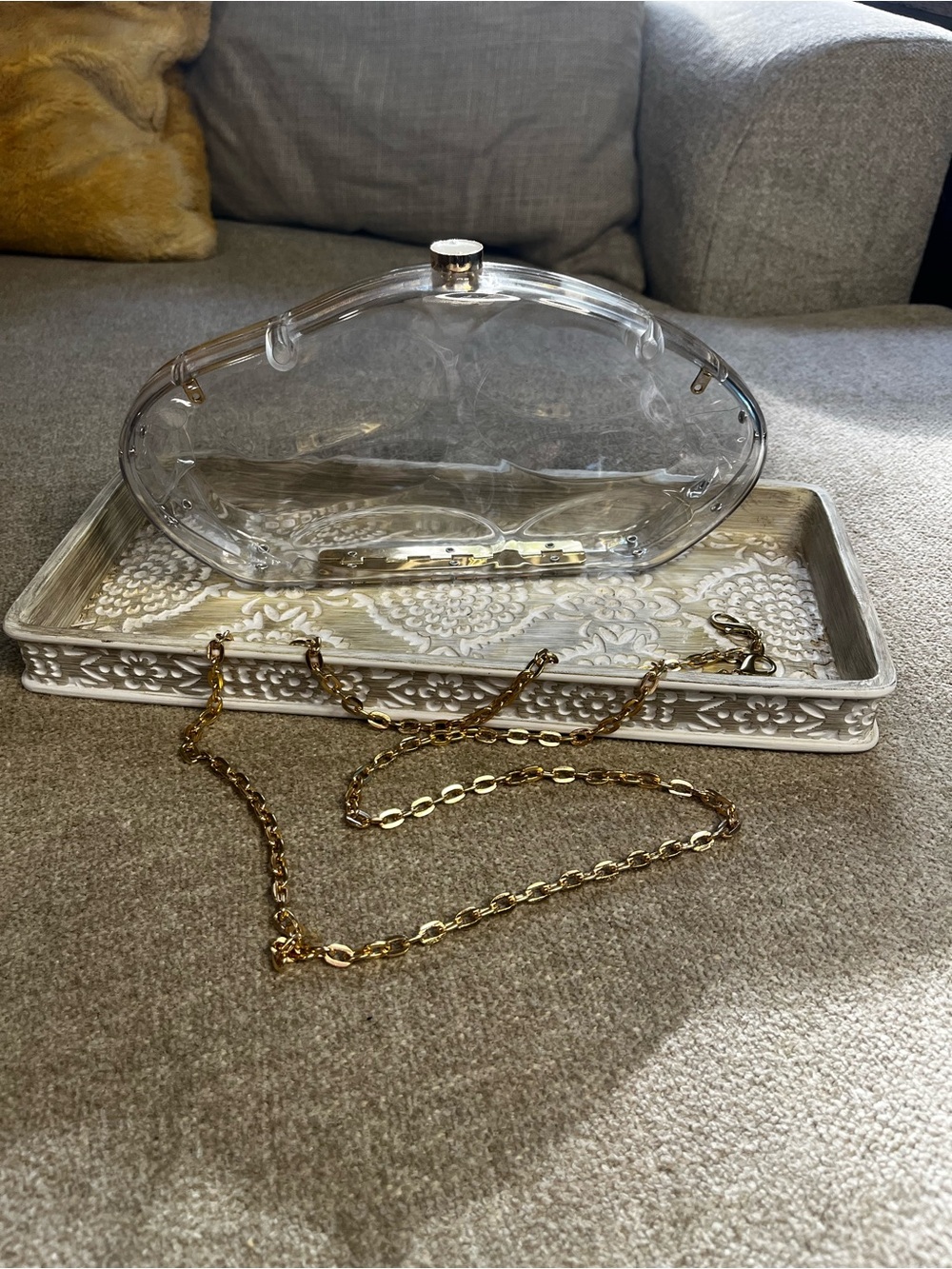 Clear Clamshell Clutch Bag with Gold Chain - Picture 9 of 13